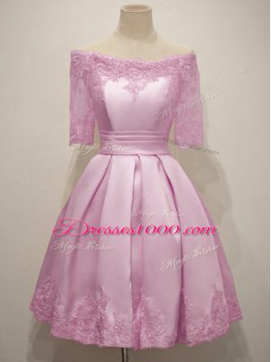 Adorable Lilac Off The Shoulder Neckline Lace Dama Dress for Quinceanera Half Sleeves Lace Up