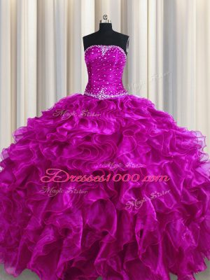 Strapless Sleeveless Organza Quinceanera Dress Beading and Ruffles Lace Up