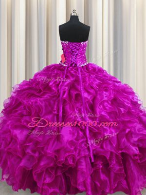 Strapless Sleeveless Organza Quinceanera Dress Beading and Ruffles Lace Up