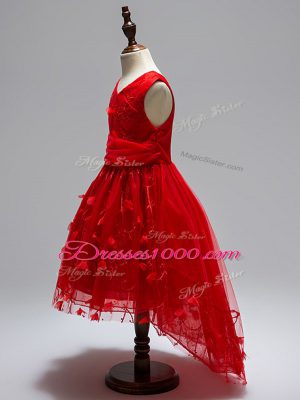 Fashionable Sleeveless High Low Appliques Zipper Casual Dresses with Wine Red