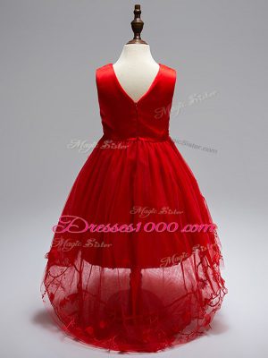 Fashionable Sleeveless High Low Appliques Zipper Casual Dresses with Wine Red