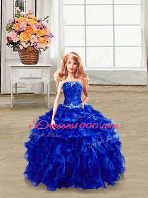 Royal Blue Strapless Lace Up Beading and Ruffles Sweet 16 Quinceanera Dress Sleeveless