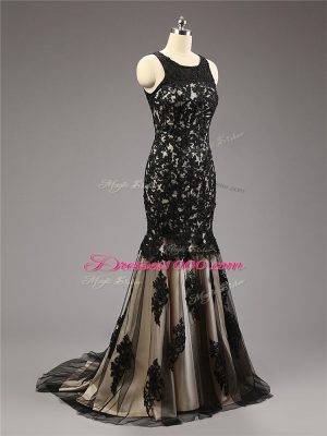 Lace and Appliques Homecoming Dress Black Zipper Sleeveless Brush Train