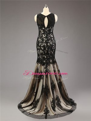 Lace and Appliques Homecoming Dress Black Zipper Sleeveless Brush Train