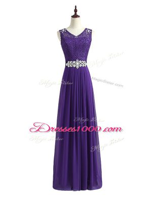 Lavender Sleeveless Beading and Lace Floor Length Quinceanera Dama Dress