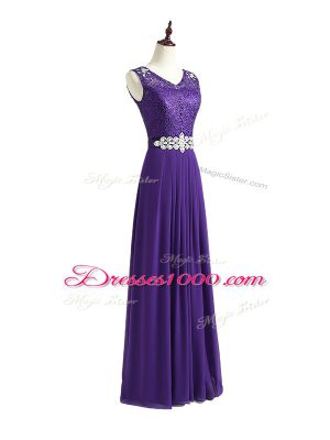Lavender Sleeveless Beading and Lace Floor Length Quinceanera Dama Dress