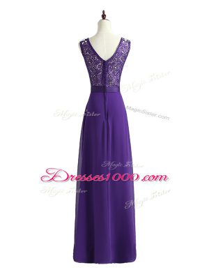 Lavender Sleeveless Beading and Lace Floor Length Quinceanera Dama Dress