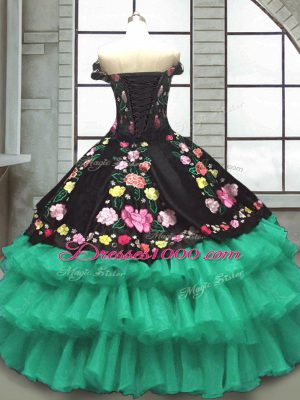 Multi-color Sleeveless Organza and Taffeta Lace Up Quince Ball Gowns for Military Ball and Sweet 16 and Quinceanera