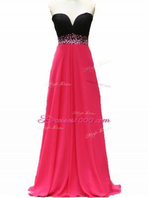 Exquisite Floor Length Pink And Black Prom Evening Gown Sweetheart Sleeveless Zipper
