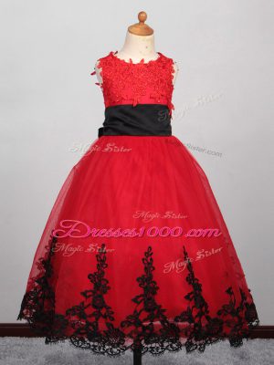 Stunning Sleeveless Lace Up Floor Length Appliques Kids Pageant Dress