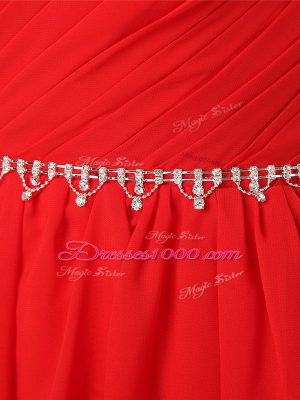 Fabulous Empire Bridesmaid Dress Red One Shoulder Chiffon Sleeveless Floor Length Side Zipper