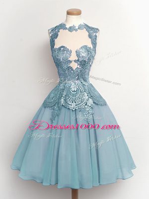 Hot Sale Light Blue Sleeveless Chiffon Lace Up Wedding Party Dress for Prom and Party and Wedding Party