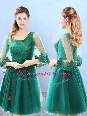 V-neck Half Sleeves Backless Vestidos de Damas Green Tulle