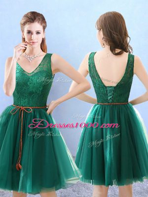 V-neck Half Sleeves Backless Vestidos de Damas Green Tulle