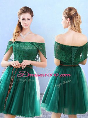 V-neck Half Sleeves Backless Vestidos de Damas Green Tulle