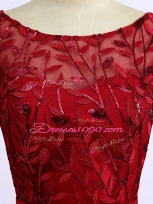 Exquisite Half Sleeves Tulle Lace Up Mother of Bride Dresses in Red with Lace