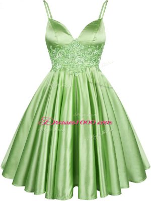 Suitable Green Lace Up Court Dresses for Sweet 16 Lace Sleeveless Knee Length