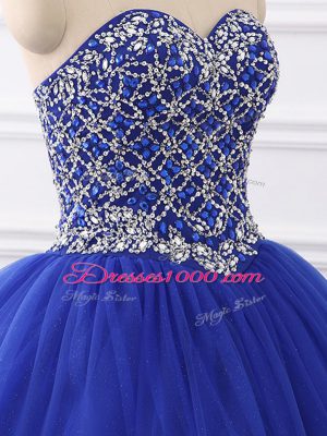 Sleeveless Floor Length Beading Lace Up Sweet 16 Quinceanera Dress with Royal Blue