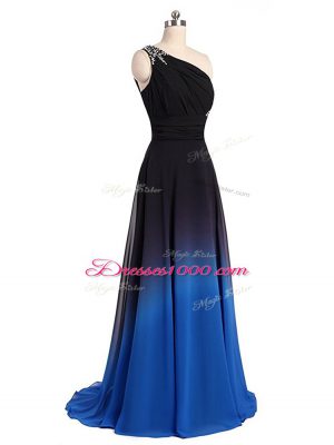 Most Popular Multi-color Prom Dress One Shoulder Sleeveless Brush Train Lace Up