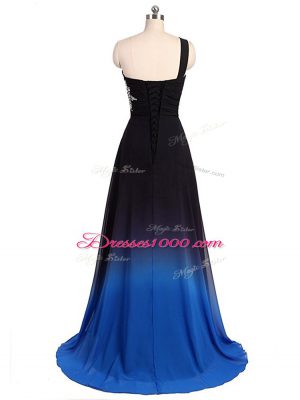 Most Popular Multi-color Prom Dress One Shoulder Sleeveless Brush Train Lace Up