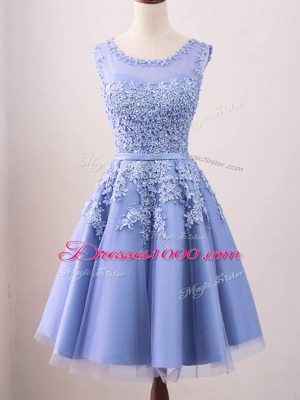 Lavender Sleeveless Tulle Lace Up Wedding Guest Dresses for Prom and Party and Wedding Party