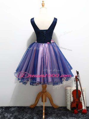 Organza V-neck Sleeveless Lace Up Lace and Appliques and Hand Made Flower Homecoming Dresses in Multi-color