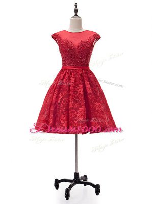 Sophisticated Mini Length A-line Sleeveless Red Prom Dress Lace Up