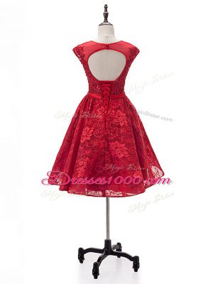 Sophisticated Mini Length A-line Sleeveless Red Prom Dress Lace Up