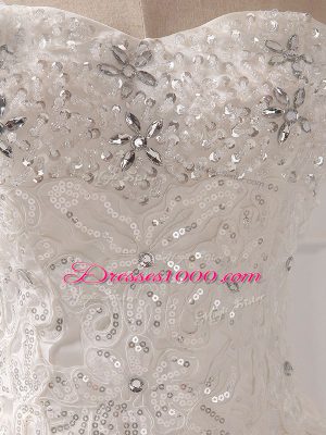 Ideal White Lace Up Wedding Dress Lace and Appliques Sleeveless Brush Train