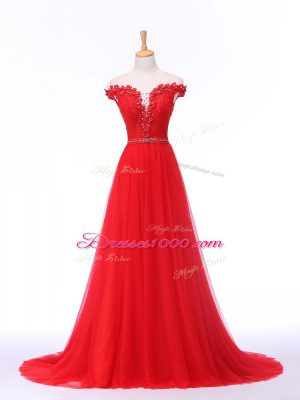 Spectacular Empire Sleeveless Red Formal Dresses Brush Train Lace Up