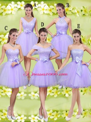 Lilac Vestidos de Damas Prom and Party with Lace and Belt V-neck Sleeveless Lace Up
