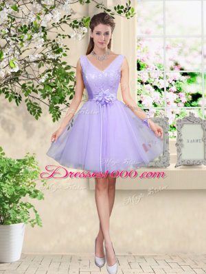 Lilac Vestidos de Damas Prom and Party with Lace and Belt V-neck Sleeveless Lace Up