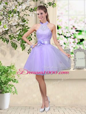 Lilac Vestidos de Damas Prom and Party with Lace and Belt V-neck Sleeveless Lace Up