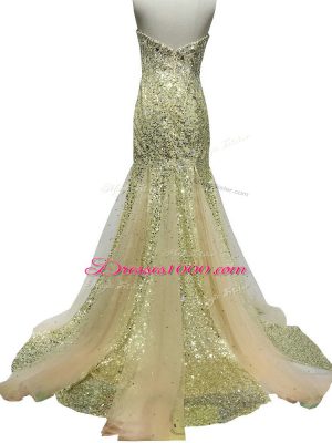 Colorful Olive Green Zipper Prom Dresses Sequins Sleeveless Brush Train