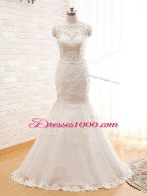 Charming White Sleeveless Tulle Zipper Wedding Dresses for Beach and Wedding Party