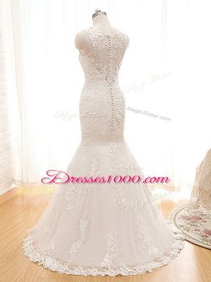 Charming White Sleeveless Tulle Zipper Wedding Dresses for Beach and Wedding Party