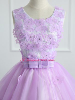 Flare Lavender Lace Up Scoop Lace and Appliques and Bowknot 15 Quinceanera Dress Organza Sleeveless