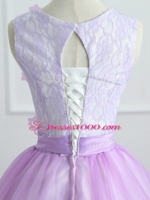 Flare Lavender Lace Up Scoop Lace and Appliques and Bowknot 15 Quinceanera Dress Organza Sleeveless