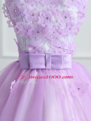 Flare Lavender Lace Up Scoop Lace and Appliques and Bowknot 15 Quinceanera Dress Organza Sleeveless