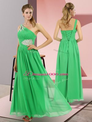 Green One Shoulder Lace Up Beading Homecoming Dress Sleeveless