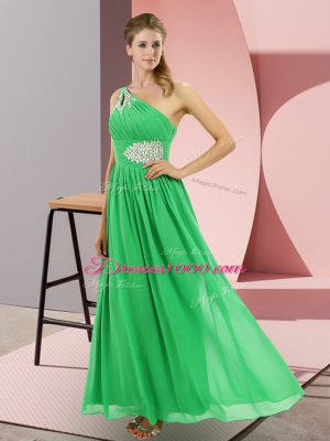 Green One Shoulder Lace Up Beading Homecoming Dress Sleeveless