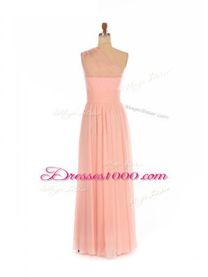 Unique Sleeveless Chiffon Floor Length Side Zipper Dama Dress in Peach with Ruching