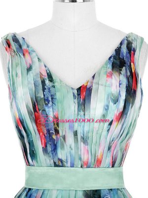 Multi-color V-neck Zipper Ruching and Belt Sleeveless