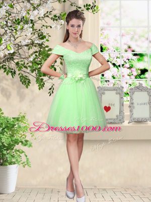Cap Sleeves Lace Up Knee Length Lace and Belt Dama Dress for Quinceanera