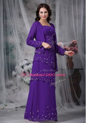 Eggplant Purple Empire Beading Mother of Bride Dresses Zipper Chiffon Sleeveless Floor Length