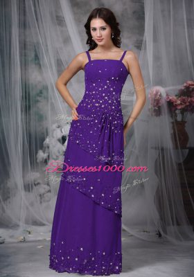 Eggplant Purple Empire Beading Mother of Bride Dresses Zipper Chiffon Sleeveless Floor Length