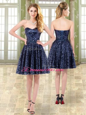 Beautiful Navy Blue Lace Up Party Dress for Toddlers Beading Sleeveless Mini Length