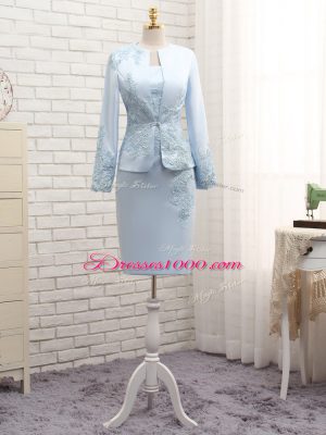 Light Blue Straps Zipper Lace and Appliques Mother of Groom Dress Sleeveless