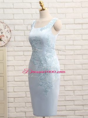 Light Blue Straps Zipper Lace and Appliques Mother of Groom Dress Sleeveless