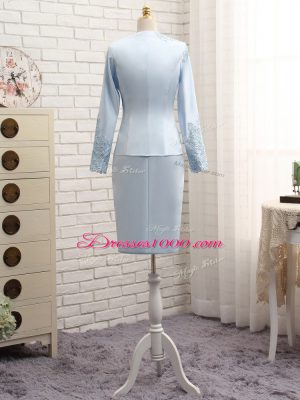 Light Blue Straps Zipper Lace and Appliques Mother of Groom Dress Sleeveless